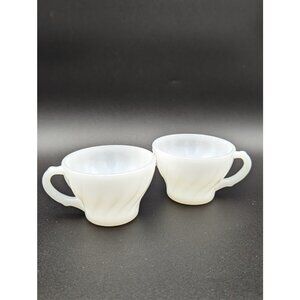 1960's Vintage Pair of Anchor Hocking Fire King Swirl Pattern Coffee Tea Cups